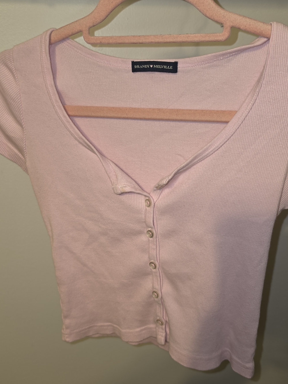 Brandy Melville Light Pink Ribbed Button-Front Tee